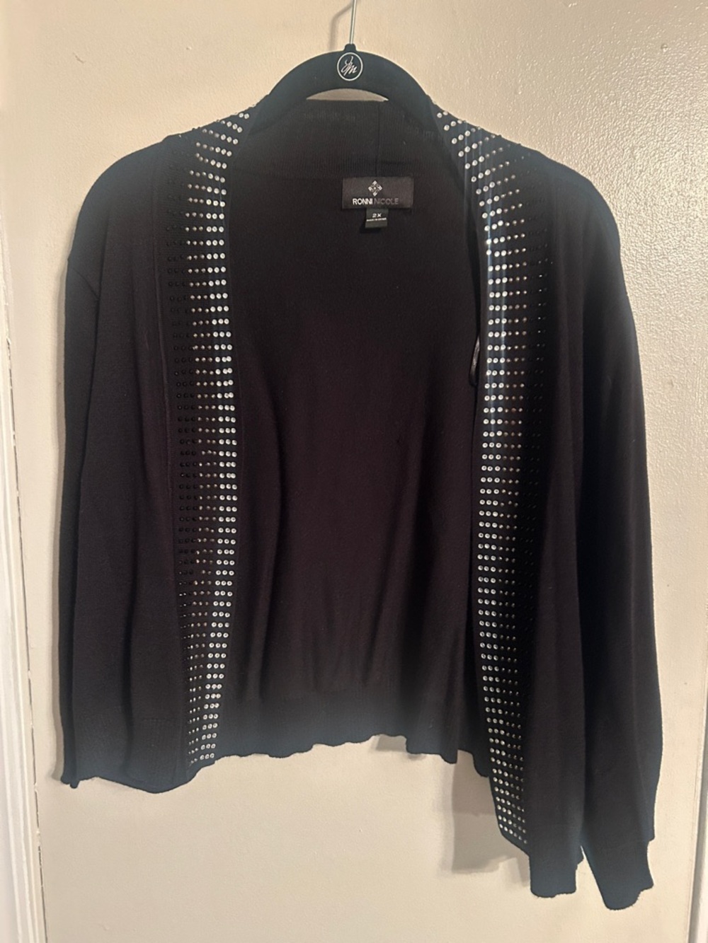 Ronni Nicole Black Open-Front Cardigan with Silver Stud Trim